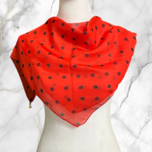 Red Polka Dot Sheer Scarf with Gold Bead Detail - Picture 2 of 4